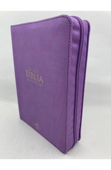 Image of Biblia RVR 1960 Compacta Letra Grande Lila Símil Piel con Cierre