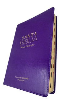 Image of Biblia RVR 1960 Letra Súper Gigante Lila Símil Piel con Índice