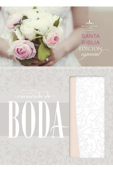 Biblia RVR 1960 de Boda Símil Piel Filgrana Blanca Rosado Palo