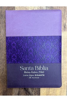 Biblia RVR 1960 Letra Súper Gigante Tricolor Lila Morado Negro Símil Piel con Índice con Cierre