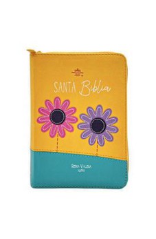 Biblia RVR 1960 Bolsillo Amarillo Turquesa con Flores Símil Piel con Cierre